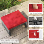 Tangkula 2 Pieces Patio PE Rattan Ottomans, Multipurpose Outdoor Footstool Footrest Additional Seating Side Table with Soft Zippered Cushions for Deck, Garden, and Yard (Red)