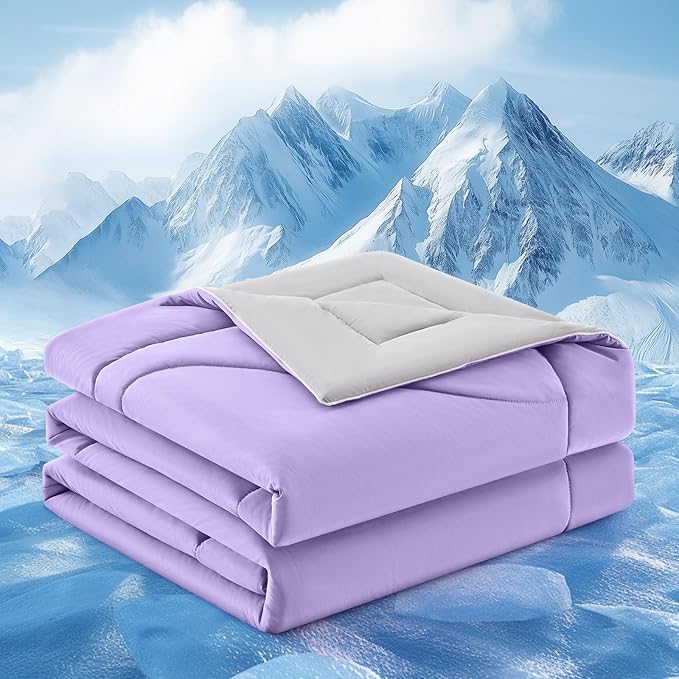 Cooling Comforter Queen Size, Double-Sided Cooling Blanket for Hot Sleepers & Night Sweats, Arc-Chill Q-Max > 0.4 Breathable Ice Blanket, Lightweight Cold Comforter (80''x90'', Purple)
