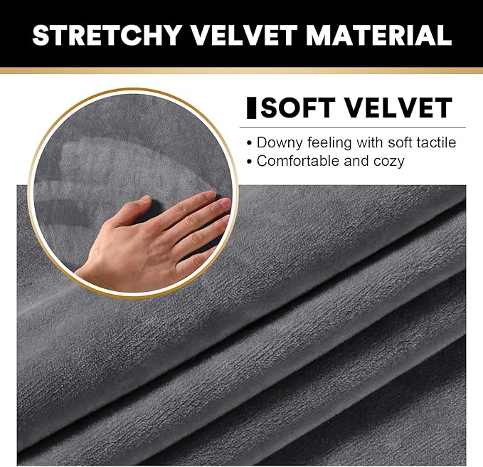 PrinceDeco Sectional Couch Covers Velvet Cushion Covers for Sectional Couch Cushion Covers for Sectional Sofa Separate Sectional Sofa Slipcovers Washable(1 Chaise Back+ 2 Sofa Back,Grey)