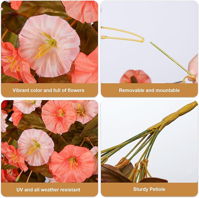 Artificial Fake Fall Mums Hanging Flowers Plants for Outdoor Decoration, 2 PCS Faux Silk Morning Glory Trailing Vines UV Resistant for Wall Home Porch Patio Party Decor (Fall Orange and Light Orange)