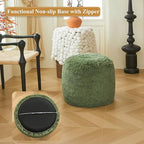 XeGe Fluffy Faux Fur Inflatable Pouf Ottoman, Cozy Portable Shaggy Fuzzy Foot Stool Moss, Plush Furry Foot Rest Floor Pouf, Round Ottoman Cushion for Living Room Bedroom Home Decor, Sage Green