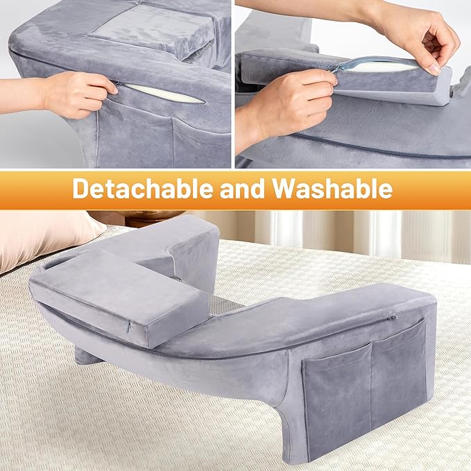 DELLAN Reading Pillow for Bed, Gaming Pillow for Lap, Memory Foam Lap Desk Pillow with Arm Rest for Adult