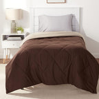 Amazon Basics Comforter Blanket Twin/Twin XL, Reversible Lightweight Microfiber All Season Blanket, Chocolate / Khaki