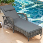 VIVIJASON Outdoor Wicker Chaise Lounge Chair, All-Weather PE Rattan Cushioned Patio Lounger Chair, 6-Position Adjustable Pool Sunbathing Recliner with Armrest & Pillow for Poolside Deck Yard, Gray