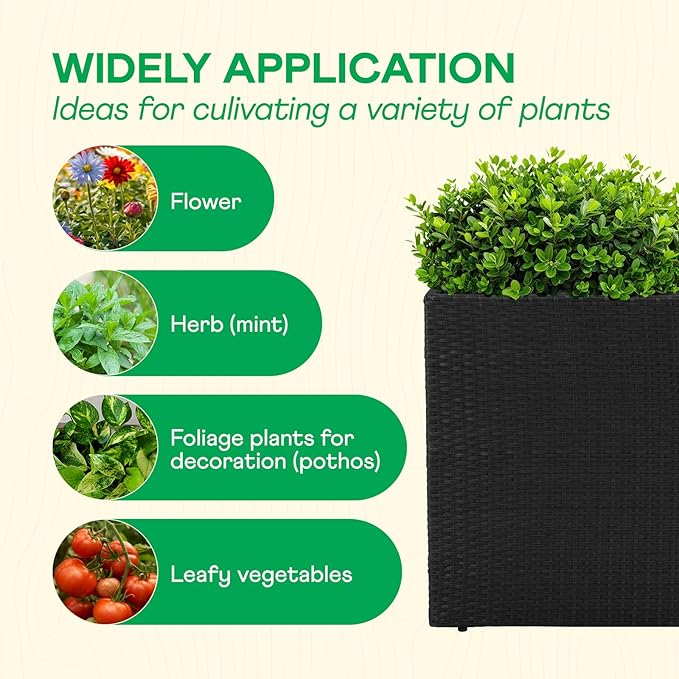 IDZO All Weather Wicker Planter Raised Garden Bed, 24 in Tall Round Rattan Flower Pots, Durable Self-Watering Indoor Outdoor Wicker Planters for Porch Patio Balcony