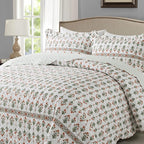 Travan 3-Piece Quilt Set Quilted Bedspread Lightweight Coverlet Set Garden Style Floral Printed Oversized Quilted Bedding Set for All Season, Orange Mirror, King Size
