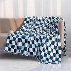 LOMAO Throw Blankets Flannel Blanket with Checkerboard Grid Pattern Soft Throw Blanket for Couch, Bed, Sofa Luxurious Warm and Cozy for All Seasons (Navy, 60"x80")