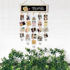 Picture Frames Collage Display Board with 30 Clips - Multi Photos Cards Organizer with Adjustable Twines and Magnetic Blackboard - DIY Wall Decor Hanging Picture Holder 15.7x5 Inches