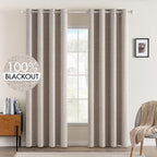 MIULEE Blackout Curtains for Bedroom Linen Texture Solid Thermal Insulated Natural Khaki Grommet Room Darkening Curtains & Drapes Luxury Decor for Living Room Nursery 52x72 Inch (2 Panels)