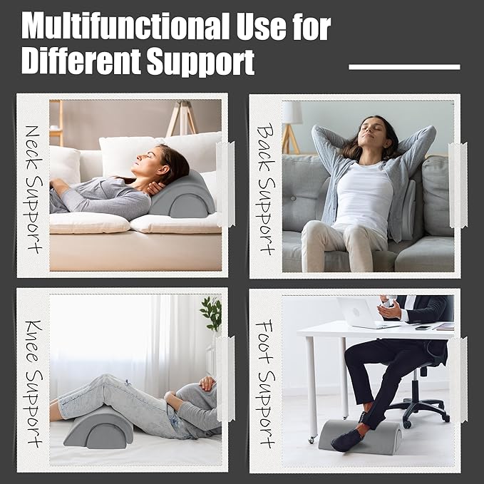 ROYALAY Half Moon Bolster Knee Pillow for Legs, Knees, Lower Back and Head, Adjustable Semi Roll Round Lumbar Support Pillow for Bed Sleeping, Health Large half moon pillow for Reduce Pressure,gray