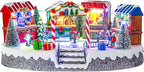 Bdor Christmas Market Village Scene with LED Lights | 8.3 x 5.9 x 5.9 Inches Battery Operated Holiday Decoration with Musical & Animated Market Stalls for Indoor Home Décor