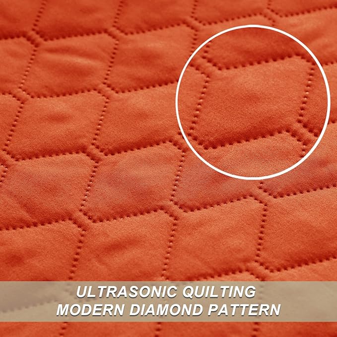 Exclusivo Mezcla Reversible Full Queen Quilt Bedding Set with Pillow Shams, Lightweight Quilts Queen Size, Soft Bedspreads Bed Coverlets for All Seasons - (Burnt Orange, 90"x96")