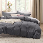 Bedsure Charcoal Grey Duvet Covers Queen Size - Washed Duvet Cover, Soft Queen Duvet Cover Set 3 Pieces with Zipper Closure, 1 Duvet Cover 90x90 inches and 2 Pillow Shams