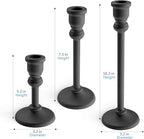 3-Piece Metal Candle Holders Set - Heavy Duty Alloy Taper Candlesticks for Table Centerpiece, Christmas, Dinner Party, Vintage Home Decor - 5-7.5 -10.3Inch Tall, Antique Gold Finish (Black)