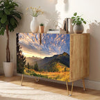 SIGNWIN Sideboard Buffet Cabinet, Kitchen Storage Cabinet with 2 Doors, Sunset Sky Autumn Mountain Valleyism, Cupboard Console Table for Dining Room - 35" L x 18" W x 29" H