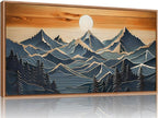 Tinonedraw Metal Mountain Framed Canvas Wall Art, Boho Mountains Forest Artworks, Mid Century Modern Blue Ridge Wall Decor, Vintage Nature Sunset Art Print for Living Room Bedroom Office 20"x40"