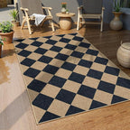 Lahome Checkered Easy Jute 3x5 Outdoor Patio Rug, Washable Rugs for Entryway Diamond Indoor Outdoor Living Room Carpet, Farmhouse Neutral Non Slip Black Door Carpet for Backyard Bedroom