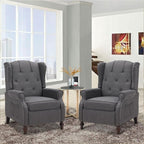 Wingback Recliner Chair with Massage and Heat, Tufted Fabric Push Back Recliner Chair for Living Room, Vintage Wingback Chair with Remote Control, Padded Cushion, Backrest, Wooden Legs