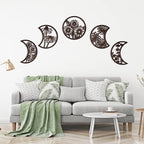 Jetec 5 Pcs Moon Phase Wall Hanging Decor Art Above Bed 10.6" H Boho Moon Phase Wood Wall Pediment Ornament for Living Room Bedroom Home Decoration Room Apartment Bar(Brown)
