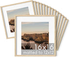 HAUS AND HUES Square Picture Frames 16 x 16 Set of 15 - Photo Gallery Wall Frame Set, Wood 16x16 Frames, 16 x 16 Frames Gallery Wall Set, 16x16 Frame with Mat, Square Frames 16x16 (Beige Oak Frames)