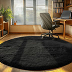 CAIYUECS Black Round Rug for Bedroom 5x5Feet: Soft and Fluffy Area Rug for Boys Bedroom- Black Oval Furry Plush Rug for Kids Room, Nursery, 5ft