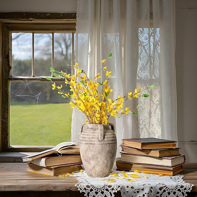 Ceramic Flower Vase Home Decor - 8.7" Farmhouse Flower Vases Rustic Vintage Aesthetic Modern for Table Living Room Kitchen Bedroom Decoration House Desk Decorative Accessories Gift (Retro)