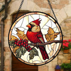 Stained Glass Window Hanging, Birds on a Branch Cardinal Sun Catchers Diamond Glass Panel Hangings Suncatcher Decor for Birthday for Women, Men, Wife, Aunt,and Mom 7.8X7.8IN