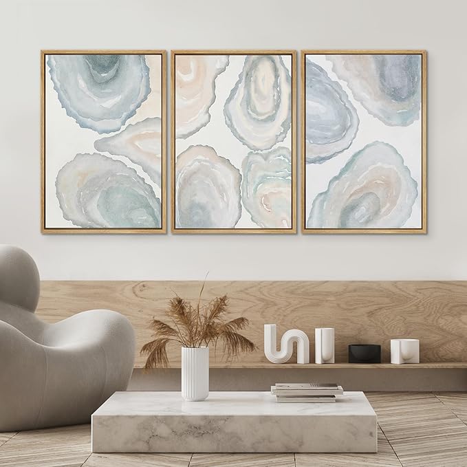 SIGNWIN Framed Canvas Print Wall Art Abstract Geode Soft Pastel Agate Slice Photography Modern Art Minimalist Black and White for Living Room, Bedroom, Office - 24"x36"x3 Natural