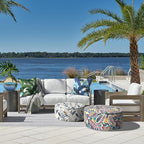 LVTXIII Indoor/Outdoor Inflatable Ottoman, D31 x H14 Inch Large Round Ottoman, All Weather Foot Rest Stool, Portable Footrest for Patio, Garden, Camping and Home - Vigour Paisley