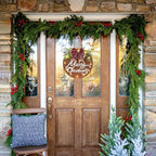 HOMCDALY Merry Christmas Sign for Front Door, Wooden Hanging Sign Door Decoration with 12 LED Light, Winter Welcome Wreath indoor outdoor Décor, Christmas Decoration.