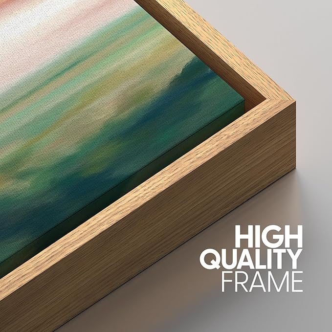 SIGNWIN Framed Canvas Print Wall Art Set Pastel Watercolor Pink Cloud Sky Green Countryside Hill Nature Wilderness Illustrations Modern Art Decorative Scenic for Bedroom - 24"x36"x3 Natural