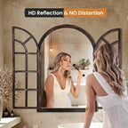 Arched Wall Mirror with Window Design, 36"x24" Rustic Farmhouse Wood Mirror for Wall Decor, Decorative Vintage Arch Mirror for Living Room, Bedroom, Entryway