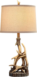 Rustic Table Lamp 27.25'' Tall Deer Antler Lamps for Living Room End Table with USB Port Western Country Lamps for Bedroom Cabin Bedside Lamps for Nightstand, Single, Bulb Not Included