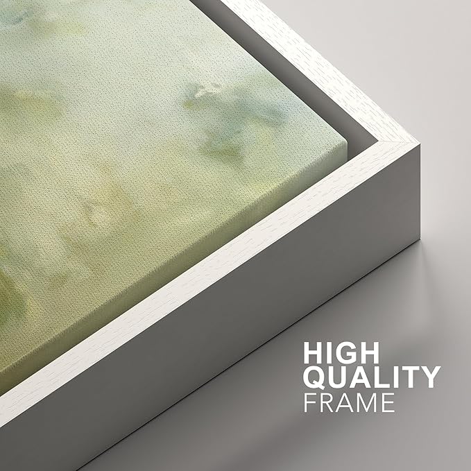 SIGNFORD Framed Canvas Print Wall Art Set Soft Green Abstract Contemporary Neutral Landscape Illustration Modern Art Decorative Nordic Nature for Living Room, Bedroom, Office - 24"x36"x2 White