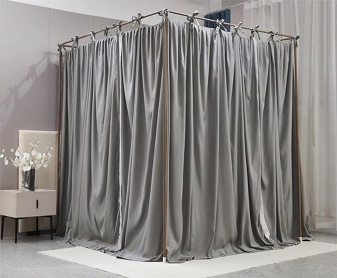 4 Corners Post Princess Curtain Bed Canopy Double Layer Cozy Mosquito Net Mesh and Cloth for Girls Adults Bedroom Decoration (Double-Grey/White, 64" W*82" L*82"*H/(Queen))