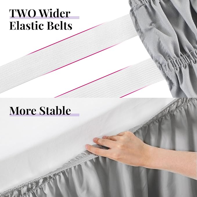 RIMELA Bed Skirt King Size Light Grey Bed Skirt 12 Inch Drop, Wrap Around Elastic Adjustable Bedskirt, Dust Ruffle for Bed Frame & Box Spring Soft Durable Fabric Machine Washable Easy to Install