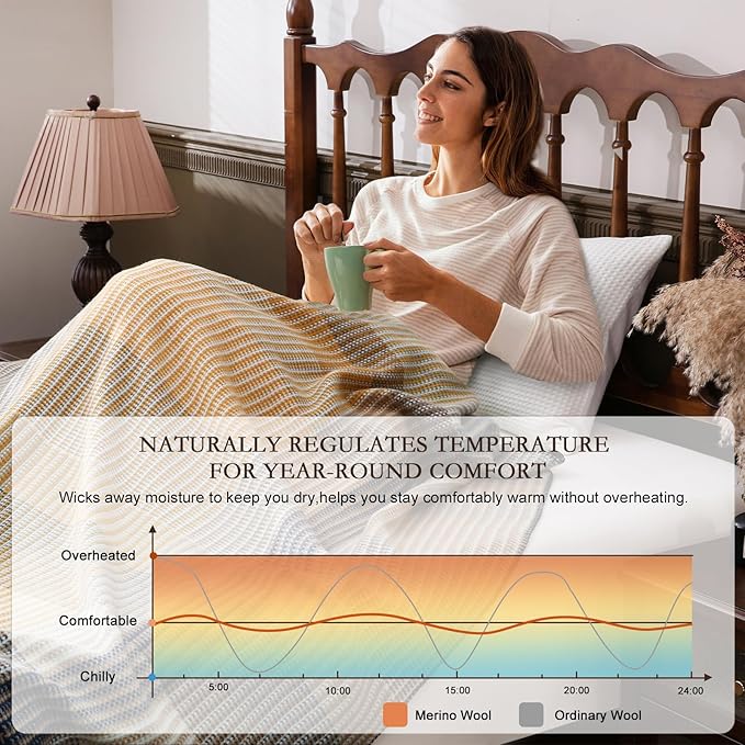 YOUR MOON 100% Pure Merino Wool Twin Size, Australian Organic Natural Wool Blanket, Hypoallergenic Wool Blanket for Bed, Medium Weight(Brownish Blue, 90 * 66)