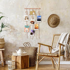 Hanging Photo Display, Macrame Wall Hanging Pictures Holders, Boho Pictures Organizer for Wall Decoration, with 30 Wood Clips, for Rustic Country Decor, Home, Office, Nursery Room