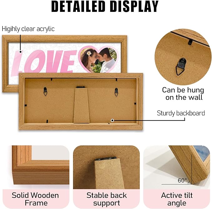 Gifts for Him/Her - Personalized Photo Frame with Love Design, Wall Mount or Tabletop Display, Romantic Gifts for Boyfriend Girlfriend Anniversary Birthday Valentine's