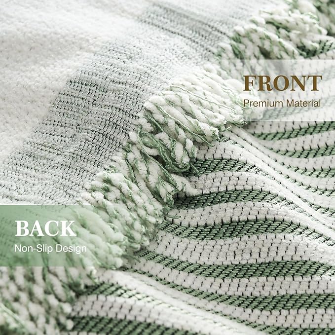 Couch Cover Boho for Dogs Washable Green Couch Covers for 2 Cushion Couch, Chenille Sectional Couch Covers L Shape Sofa Cover, Furniture Protector for Kids, Pets, Green 91" X118"