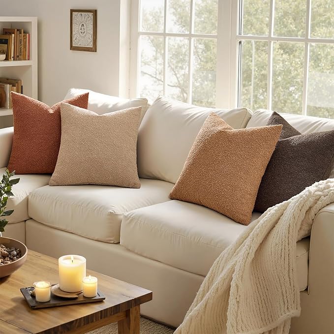 MIULEE Pack of 4 Decorative Textured Boucle Throw Pillow Covers 20x20 Inch Rustic Accent Solid Pillow Cases Soft Couch Cushion Covers for Modern Farmhouse Boho Chair Sofa Bed Livingroom Home Decor