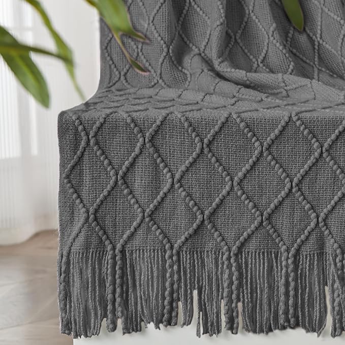 inhand Grey Throw Blanket for Couch and Bed, Soft Living Room Home Decor Knitted Twin Size Blanket, Outdoor Lightweight Breathable Summer Blanket, Farmhouse Warm Woven Decorative, 60"x80"