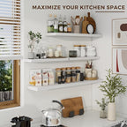 Dreamland 48 inch Floating Shelves for Wall Large Wall Mounted Shelves with Invisible Brackets, White Long Shelves for Bathroom, Living Room, Kitchen, Office, 48x9.1 inch deep Set of 2