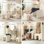 Small Footstool Ottoman Vanity Stool Chair Seating Backless Modern Foot Rest Teddy Velvet Ottoman Set for Makeup Room Living Room Bedroom Entryway,White (2-in-1)