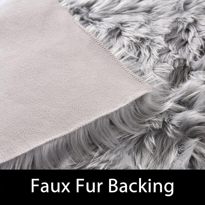 Latepis Runners 2x6 Grey Fur Faux Sheepskin Rug Washable Gray Area Rug Fluffy Fuzzy Rugs for Bedroom Runner Cushion Room Décor, Runner