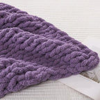 WESHIONGOO Chunky Knit Blanket Throw Knitted Throw Blankets for Couch Bed Fluffy Soft Blanket with Jumbo Chenille Yarn Thick 100% Handmade (Purple, 50"×60")