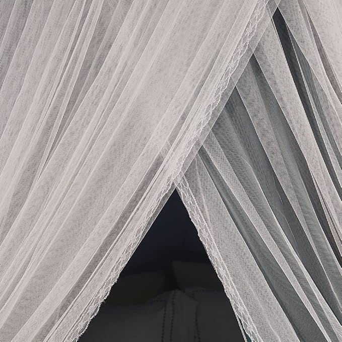 Kertnic Luxurious Bed Canopy for Girls & Adults - Double Layer Princess Canopy with Lace, Round Dome Mosquito Netting for Queen/King Bed Tent (Peacock Blue)