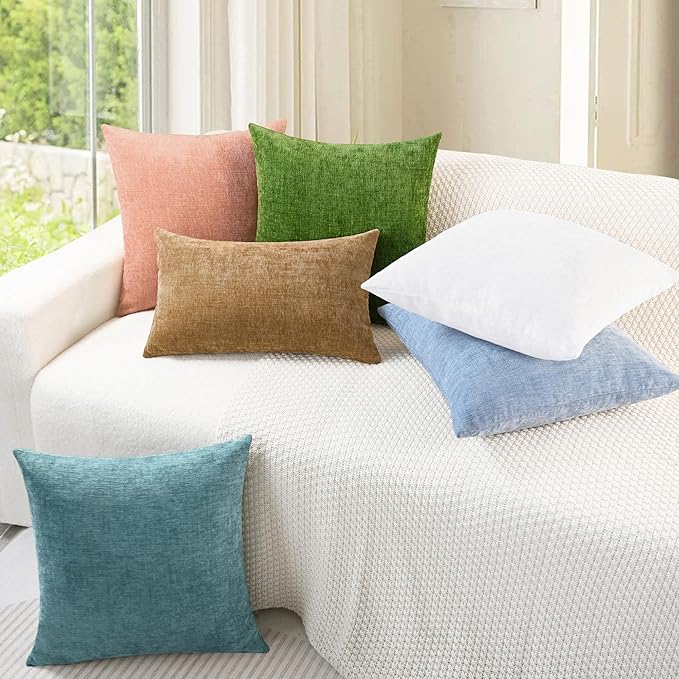 CaliTime Throw Pillow Covers Decorative 12 X 20 Inches Pack of 2 Cozy Chenille Cushion Cases for Couch Sofa Bed Living Room Home Baby Blue