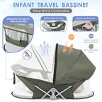 Portable Baby Bassinet Travel Baby Bed, Baby Cribs Travel Pod for Outdoors Baby Lounger Infant Travel Bed with Mosquito Net and Sunshade Canopy, Lightweight Washable