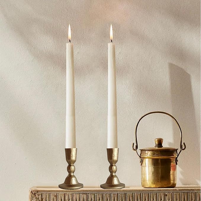 Antique Brass Iron Taper Candle Holders - Candlestick Holder for Weddings, Dining, and Parties, Candle Stand Set of 2